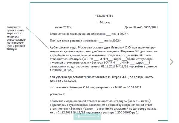 Состав резолютивной части постановления