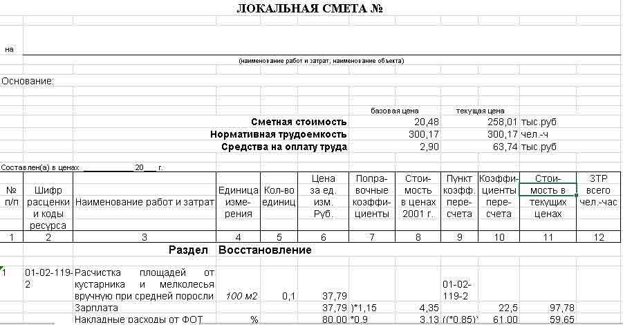 Процесс составления смет с территории