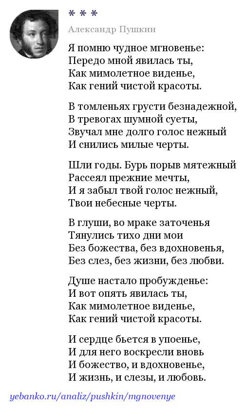 Изумительное стихотворение «Я помню чудное мгновенье» Пушкина: история создания, фоновые события и впечатления автора в полном описании.