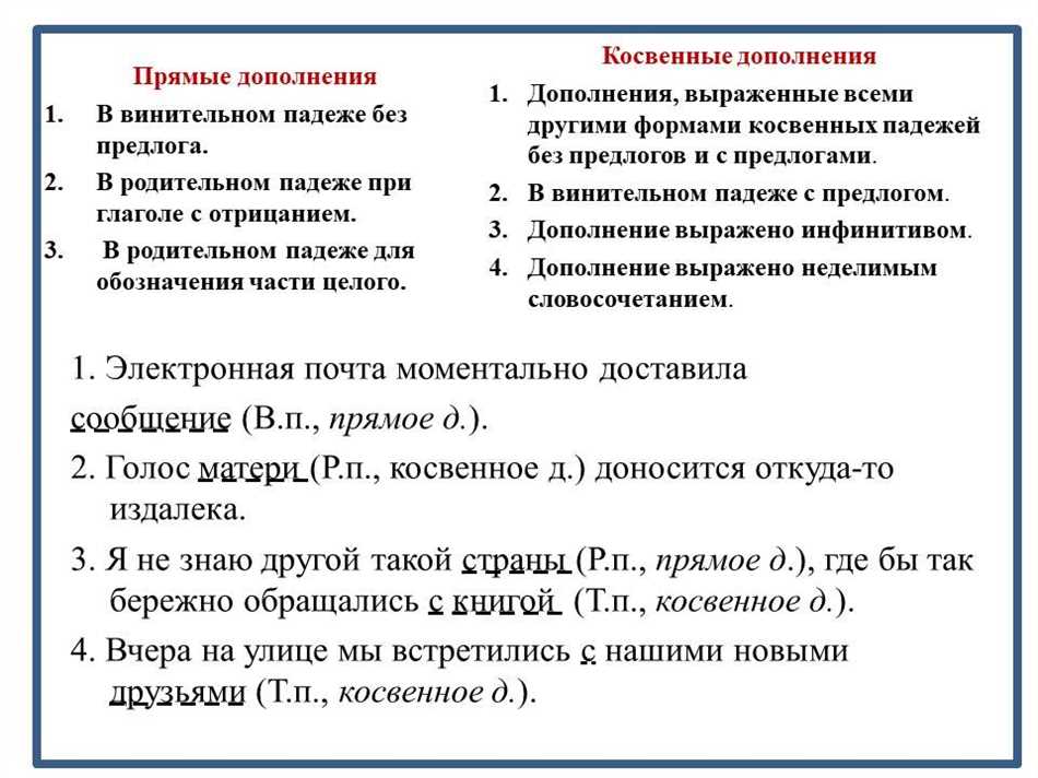 Косвенное дополнение в русском языке: понятие и примеры использования