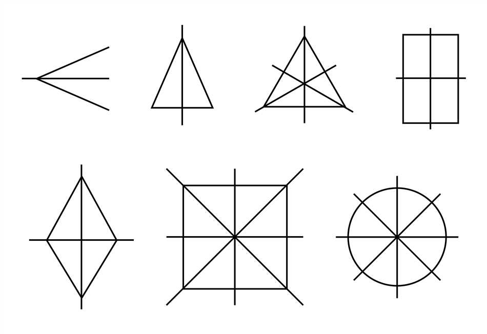Примеры осей симметрии прямоугольника