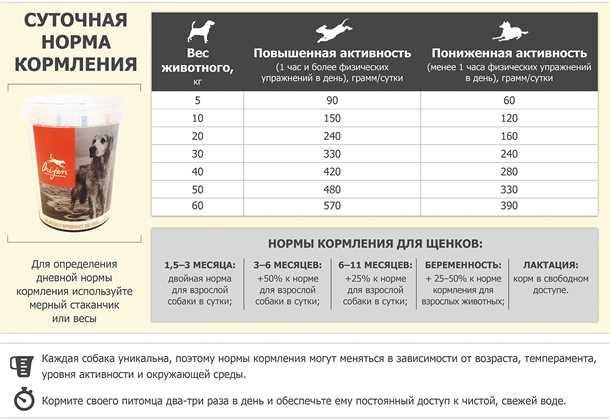 Таблица потребности собак в натуральном корме